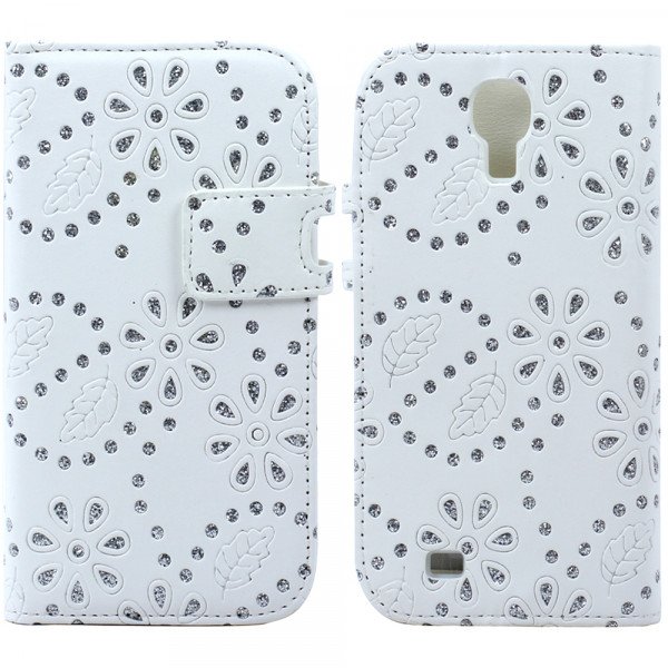 Wholesale Samsung Galaxy S4 Diamond Leather Wallet Case with Stand (White)